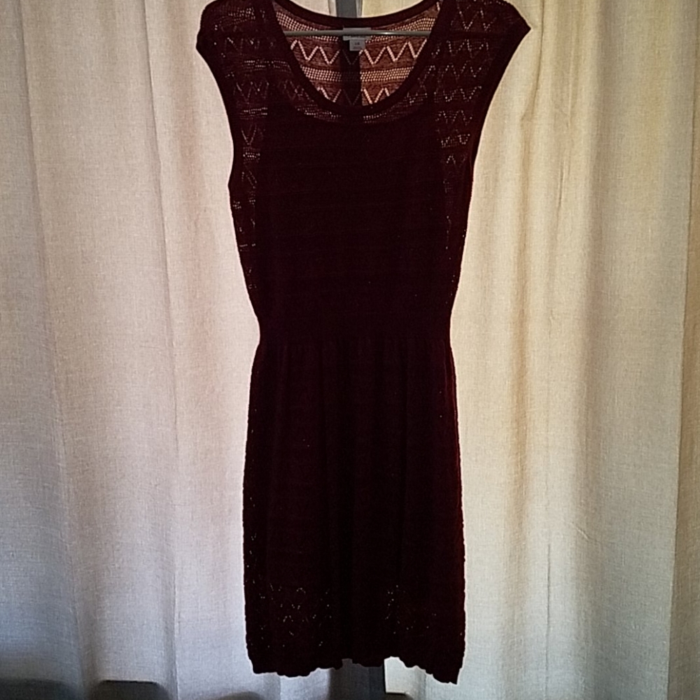 UNIQUE style Dark Red Sparkle Pointelle Sweater dress - Picture 4 of 8